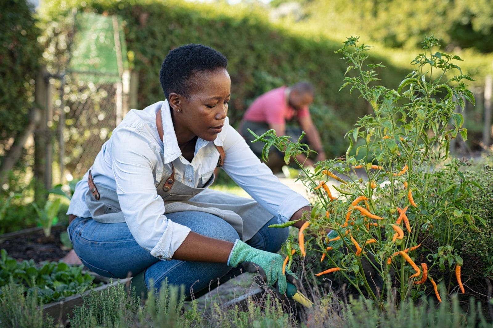 Woman gardening with gloves