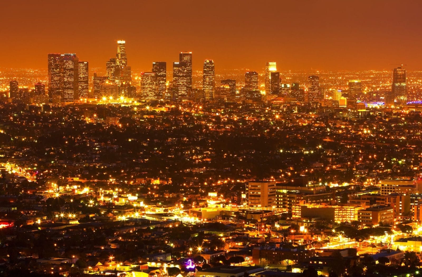 City at night with light pollution