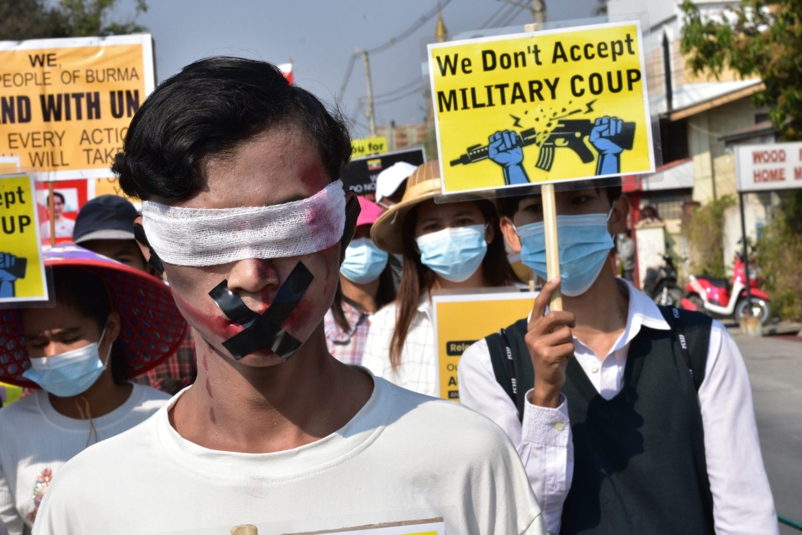 Myanmar people protesting against military coup