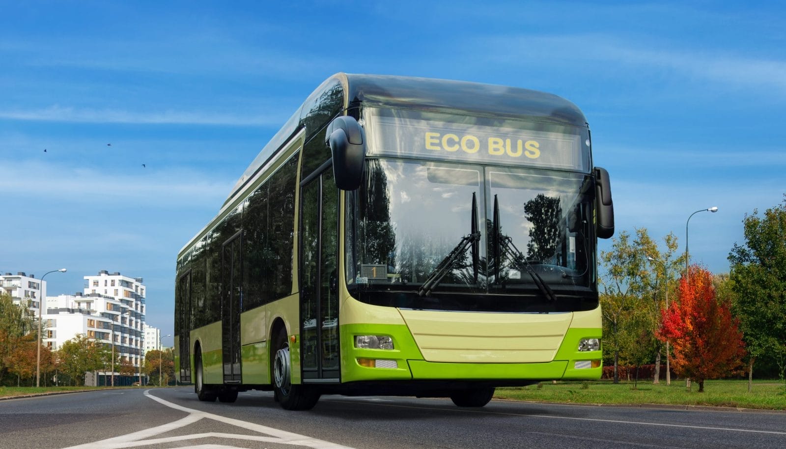 Electric eco bus driving on the road