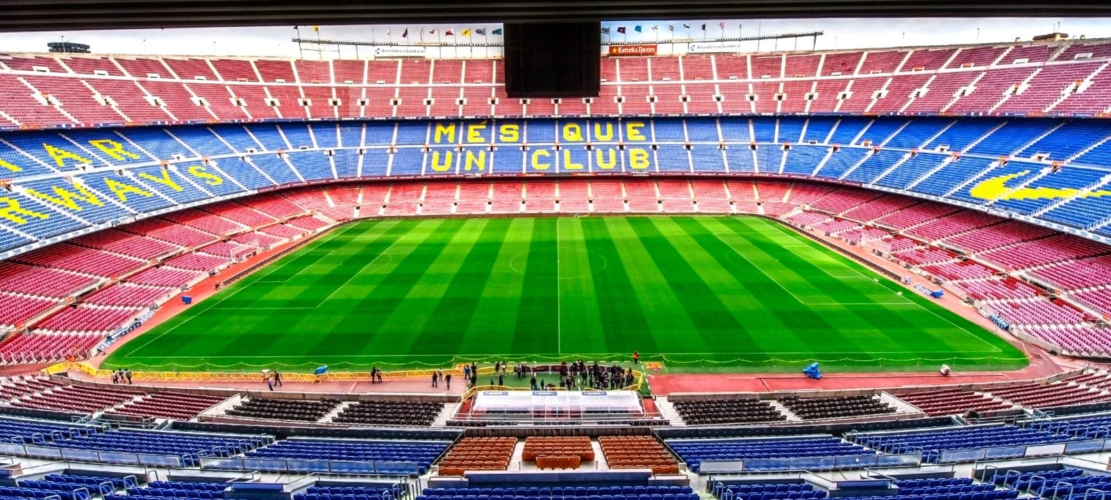 View on the field and the tribunes at Camp Nou arena