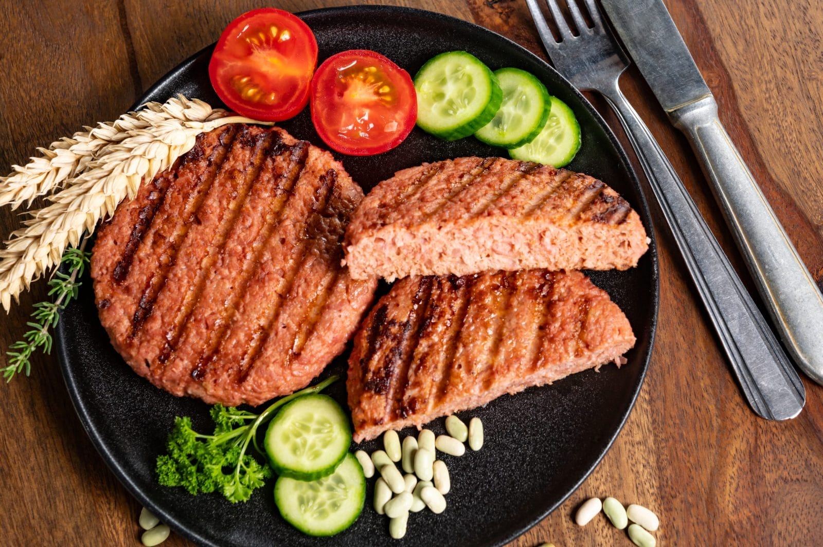 plant based vegan soya protein grilled burgers