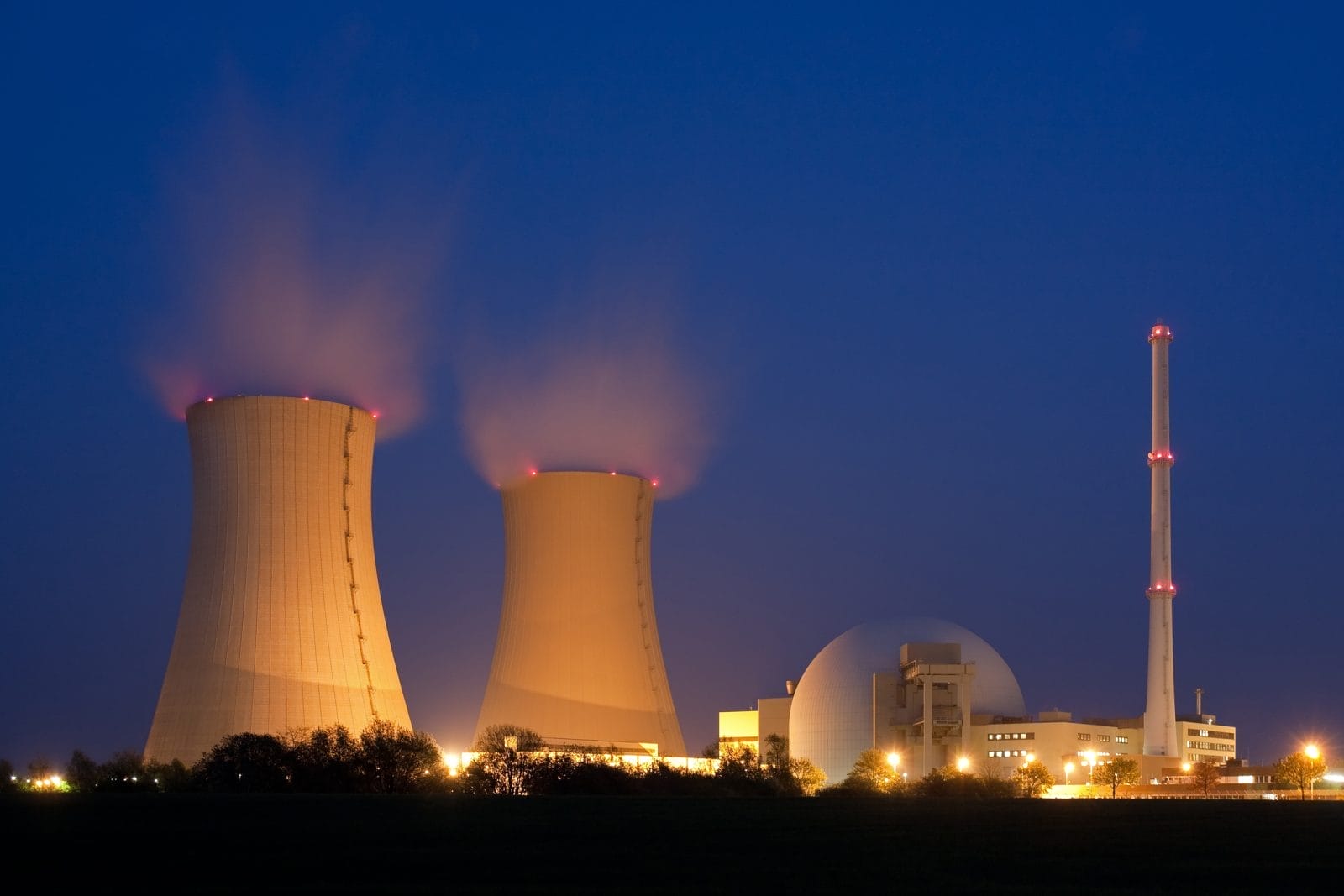 Nuclear power plant at night in Grohnde germany