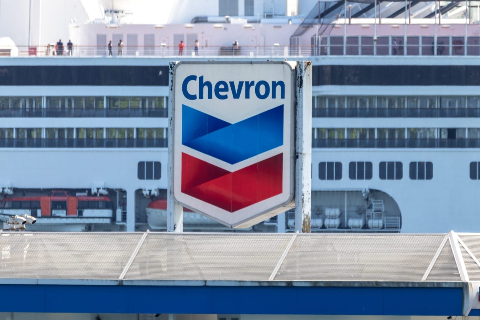 Chevron Corporation logo seen atop of its station