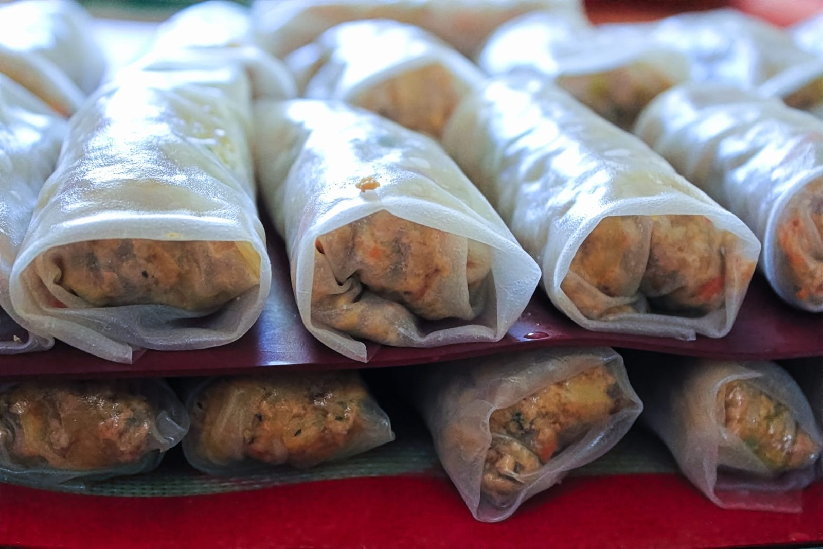Layers of gluten free spring rolls made at home