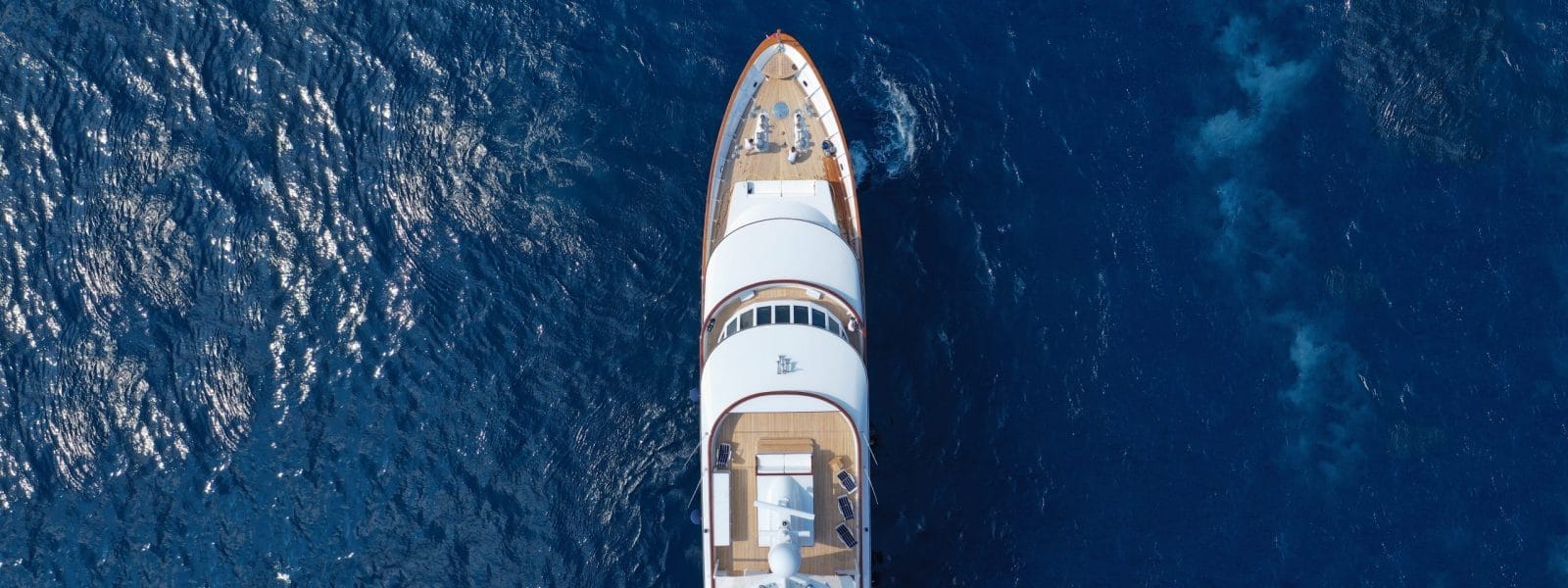 Aerial drone ultra wide top down photo of luxury yacht
