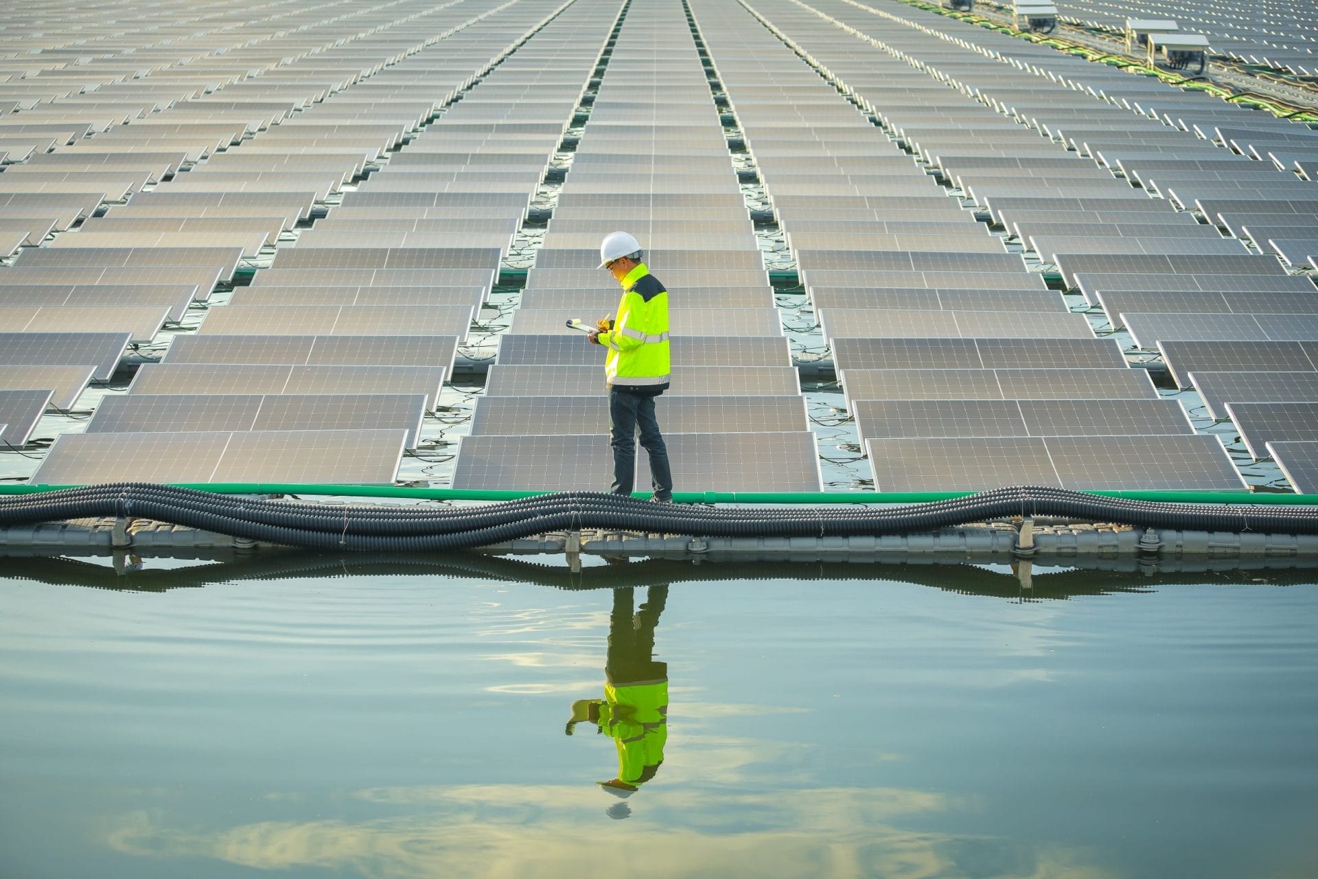 Engineer checking solar panels