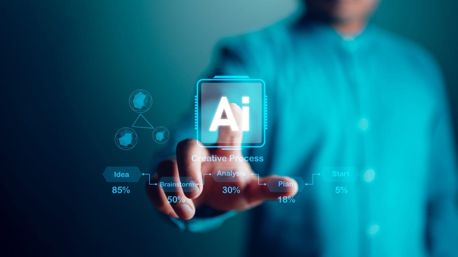 Screen with human touching symbol that says AI