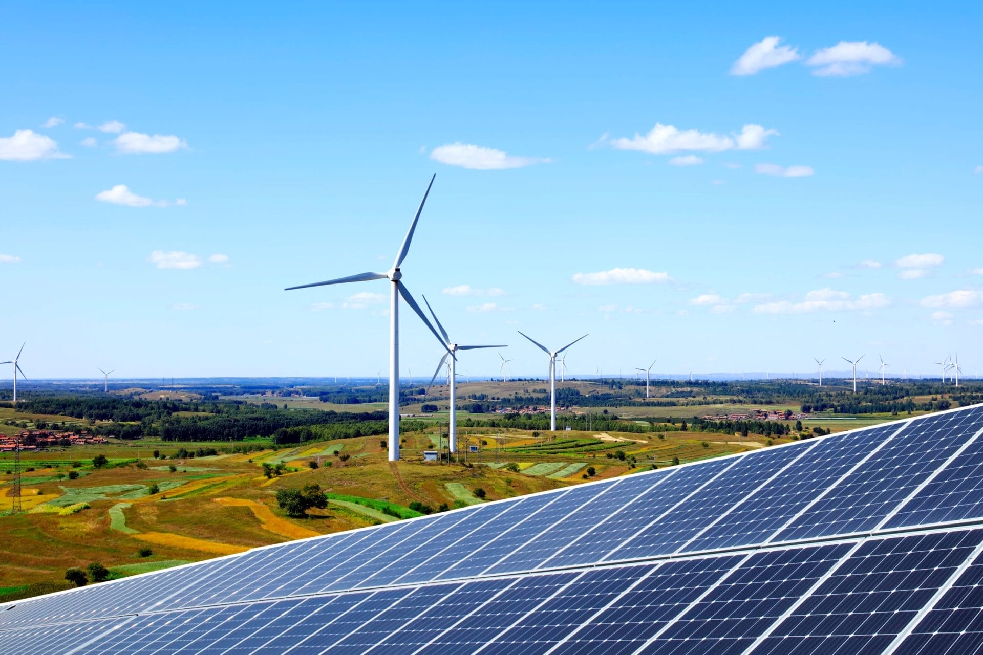 Solar panels and wind turbines