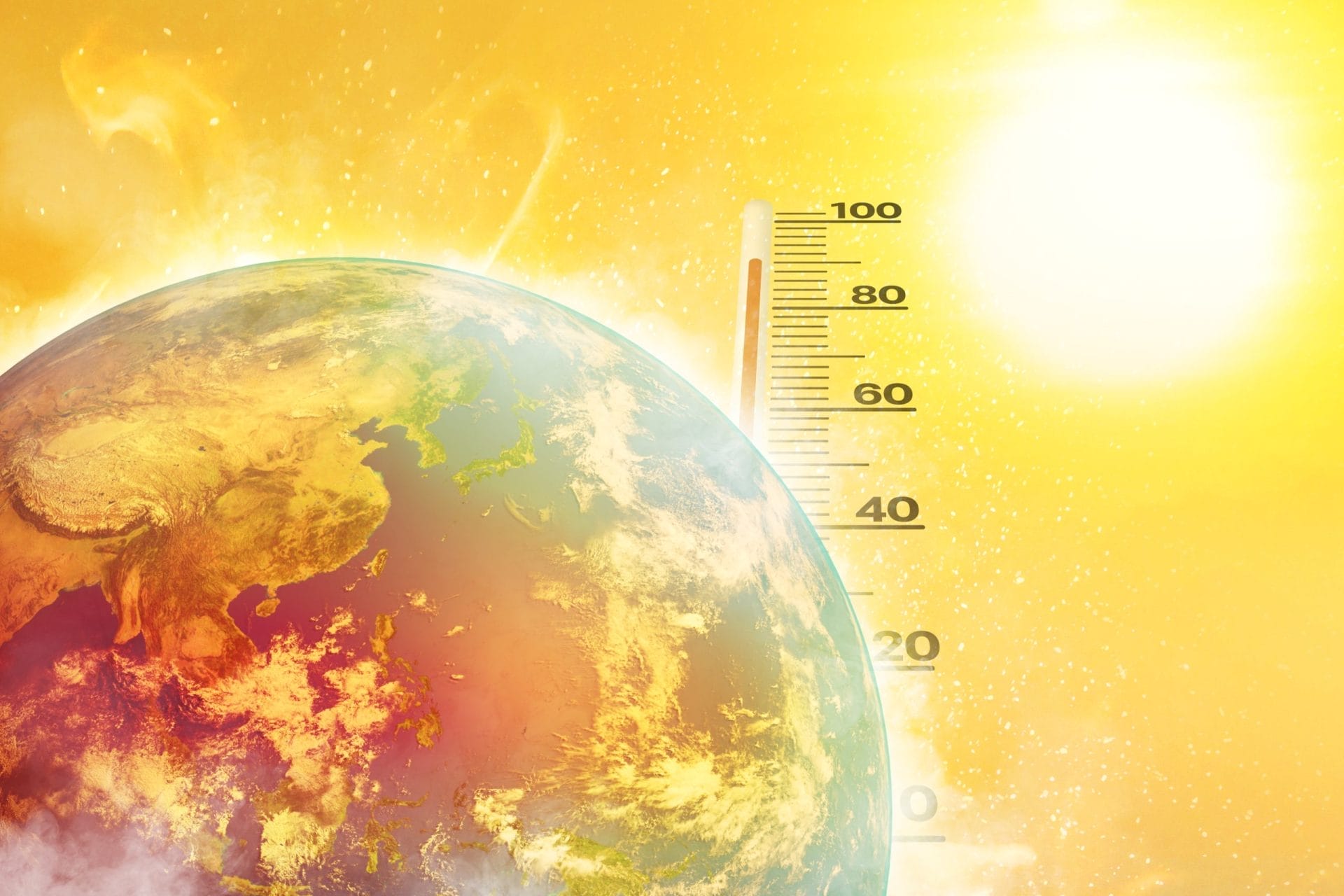 Earth with weather thermometer