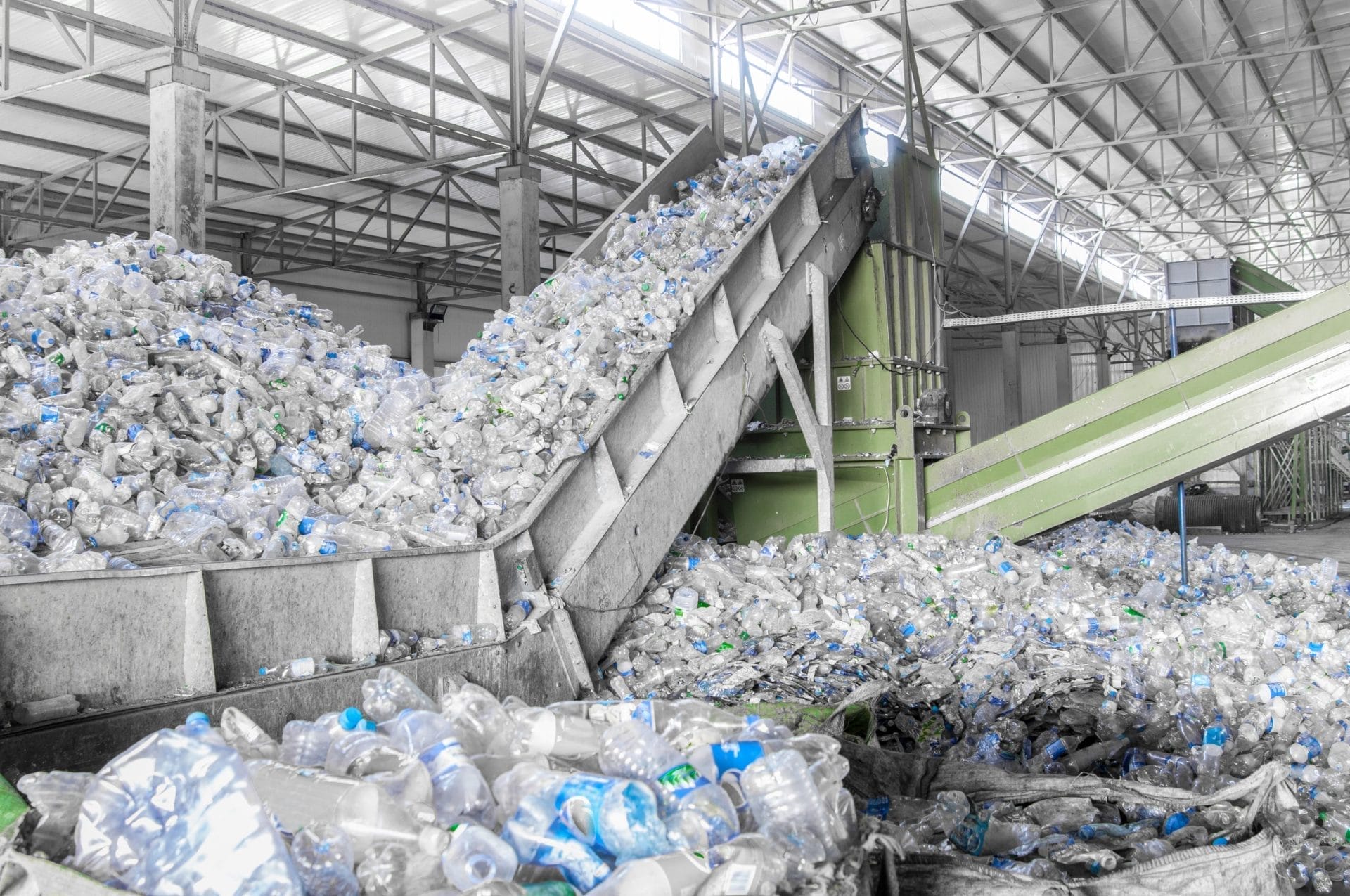 Plastic bottles at recycling center