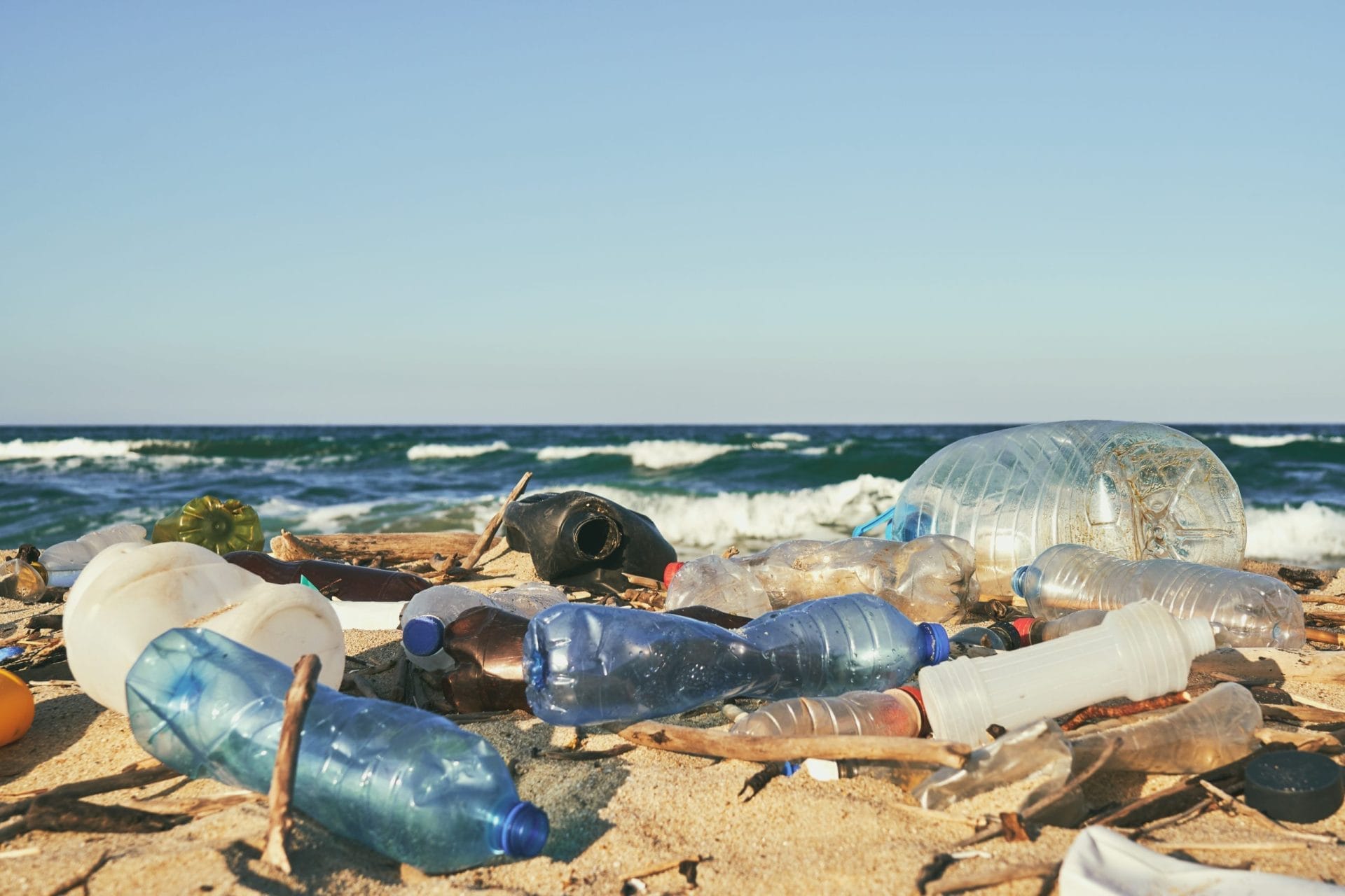 Plastic bottles on beach