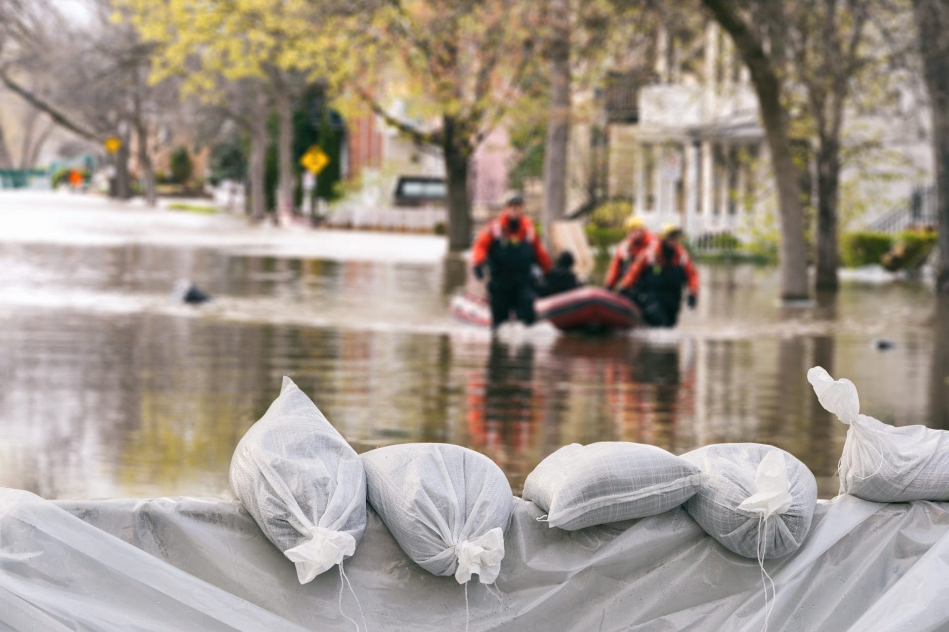 Sandbags stacked up to protect against a flood