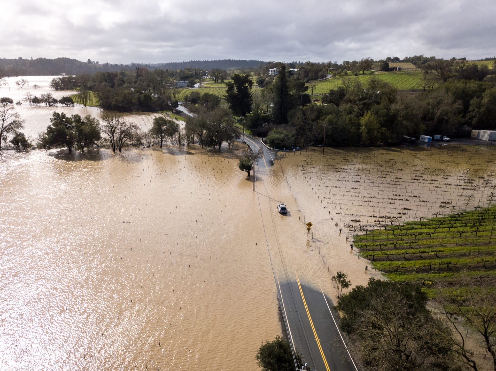 Flooding beside the Russian River in California