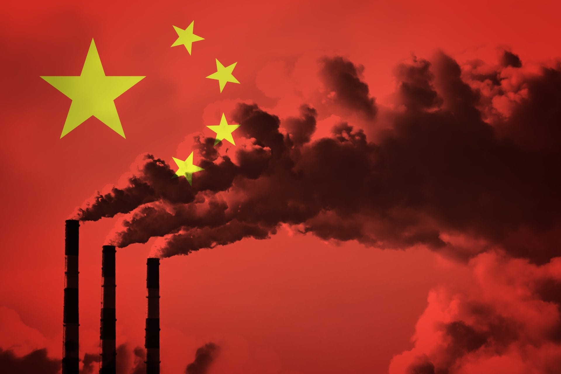 Pipes with smoke coming out of them on the Chinese flag