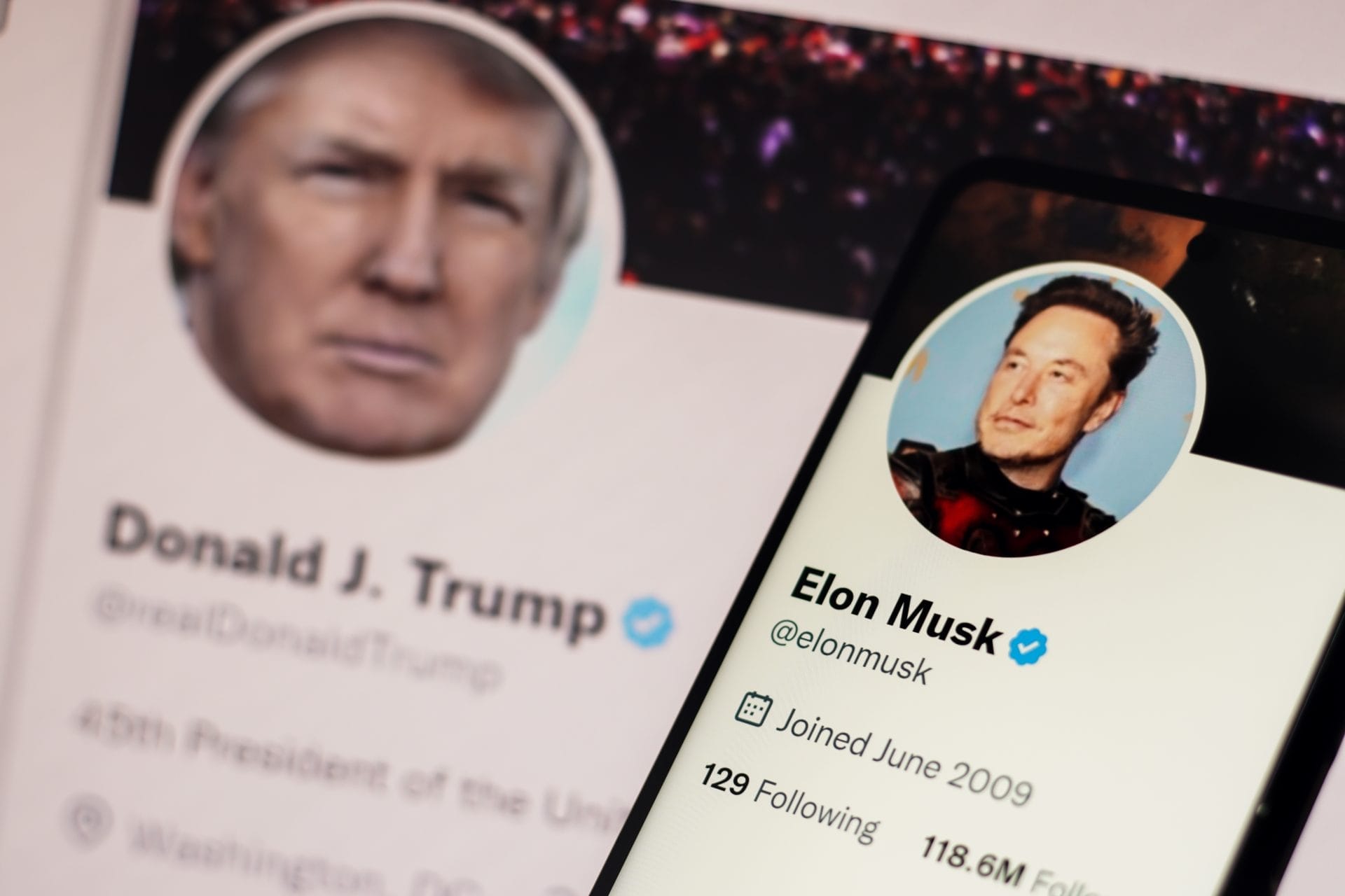 Donald Trump and Elon Musk's Twitter pages