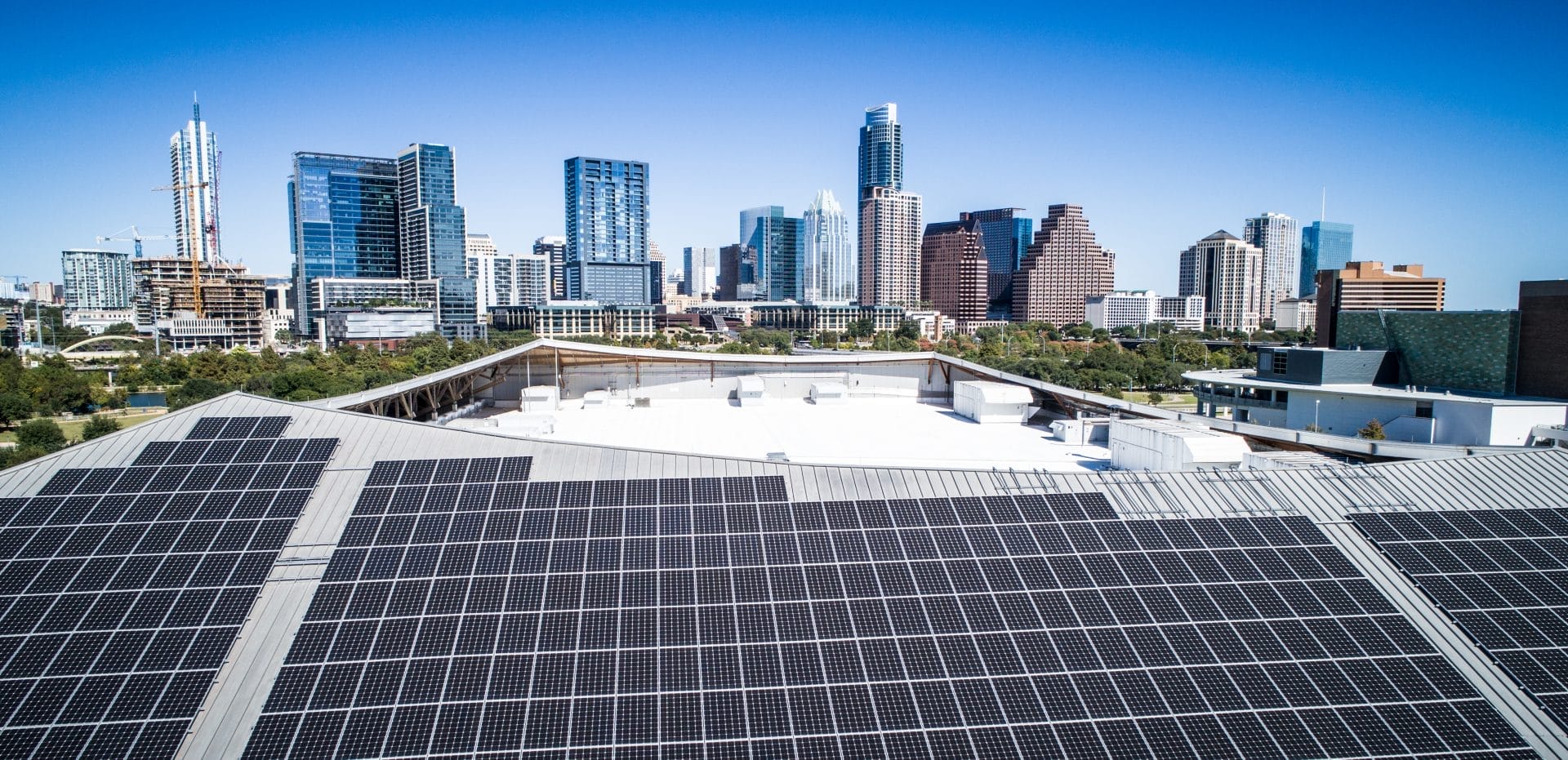 Solar panels on top of building