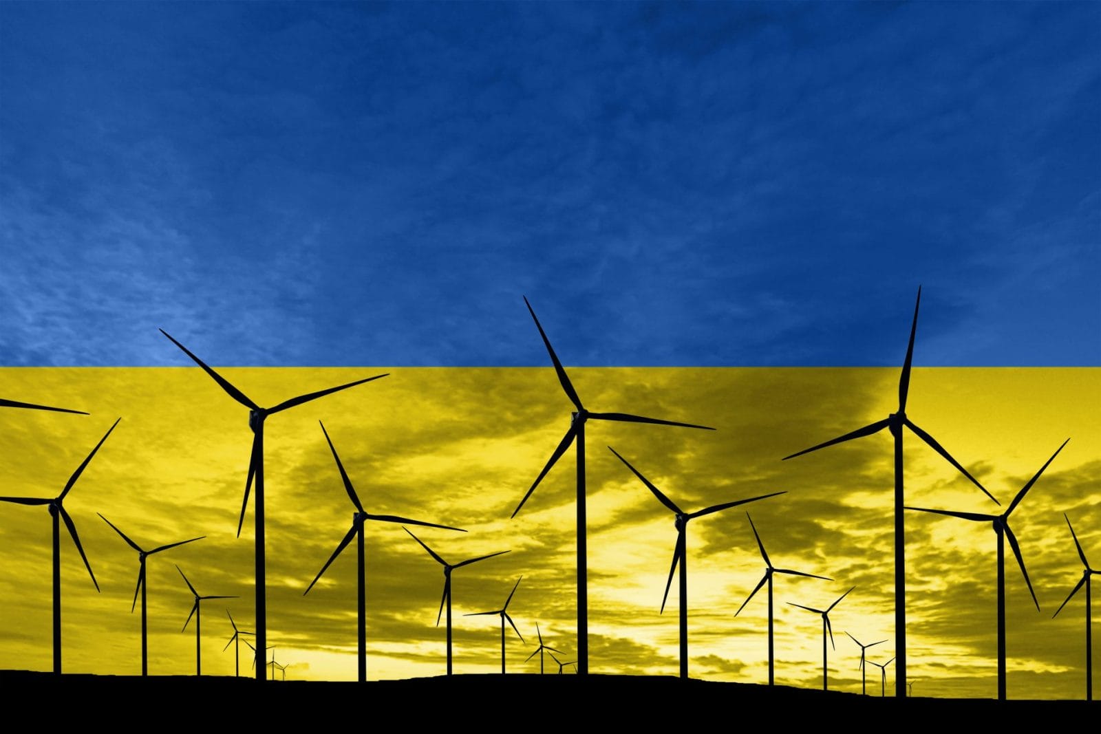 Wind farm with Ukraine Flag as the background