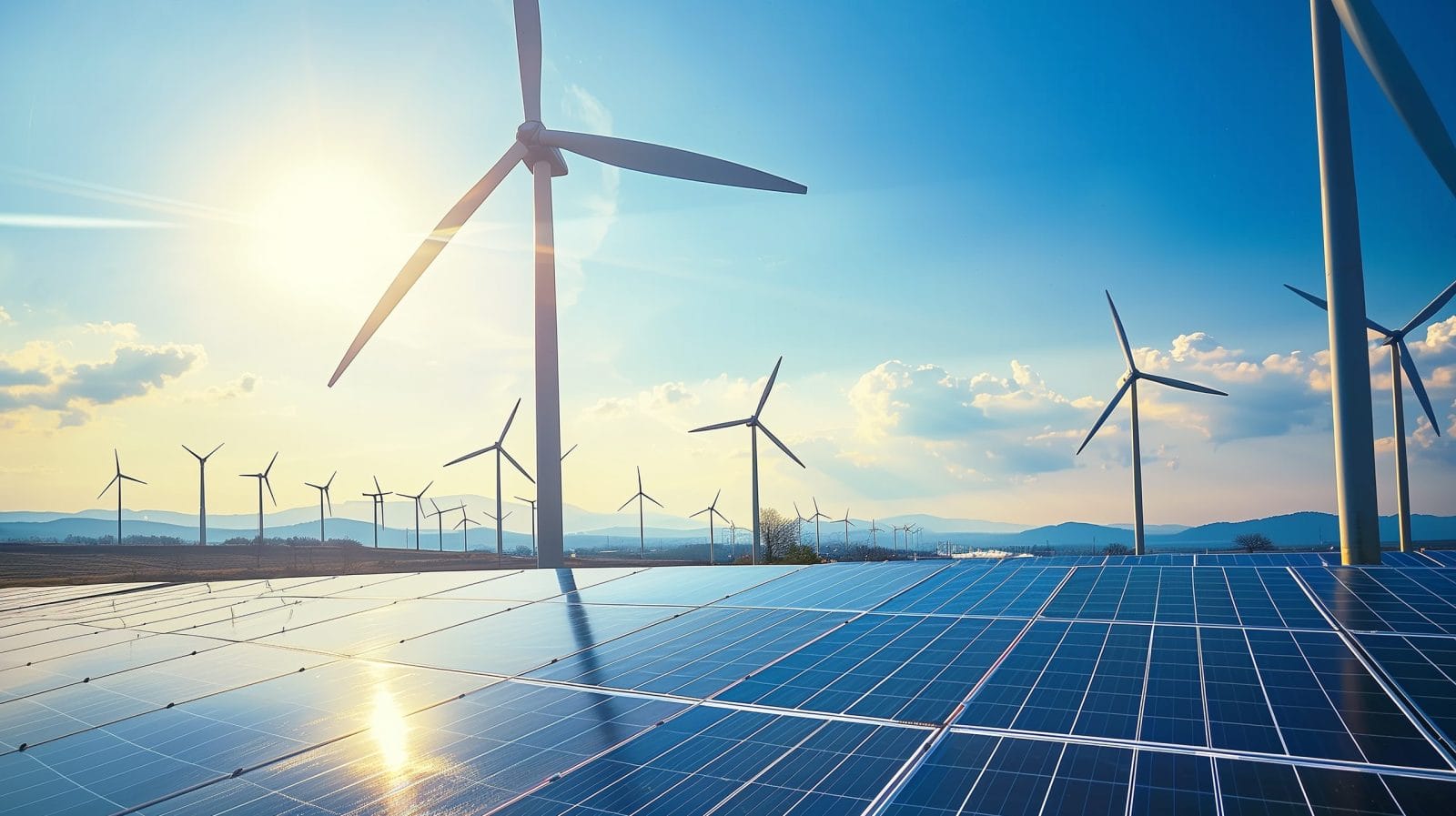 Green energy harvest with windmill and solar panels for eco-green sustainable concept