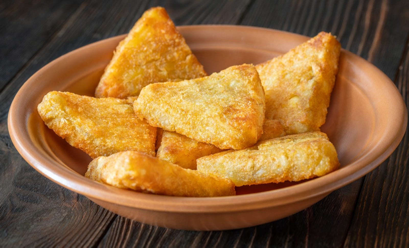 Hash Browns triangle patties in the bowl