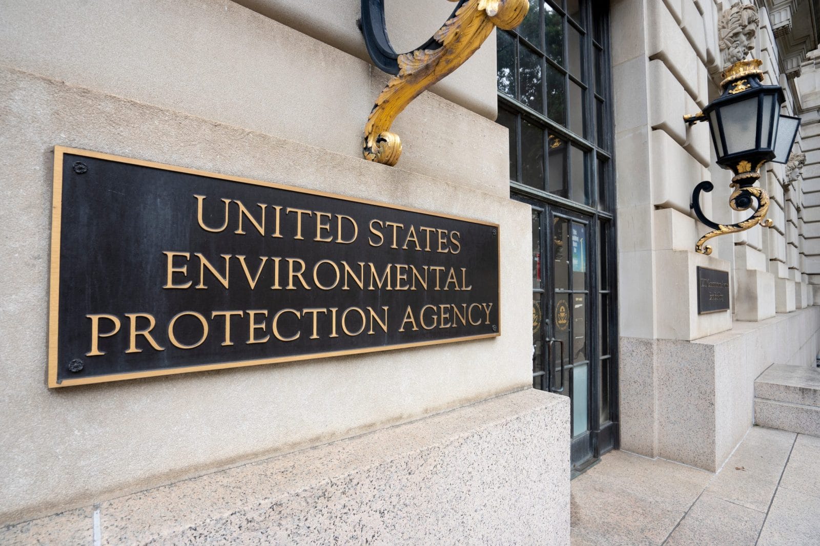 Washington, DC, USA - June 21, 2022: Closeup of the sign seen at one of the entrances to the U.S. Environmental Protection Agency (EPA) Headquarters at Federal Triangle in Washington, DC.