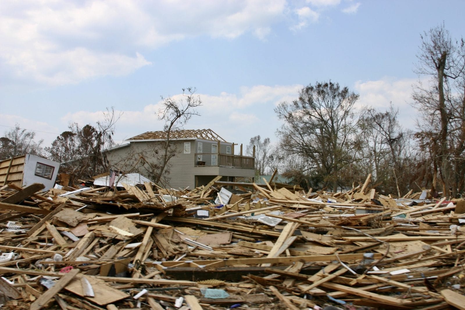 BILOXI, UNITED STATES - Sep 06, 2005: A wide angle shot of the destruction of buildings as a result of a hurricane